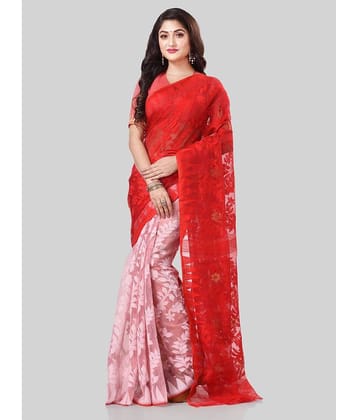 Desh Bidesh Cotton Self Design Saree With Unstitched Blouse Piece ( Red )