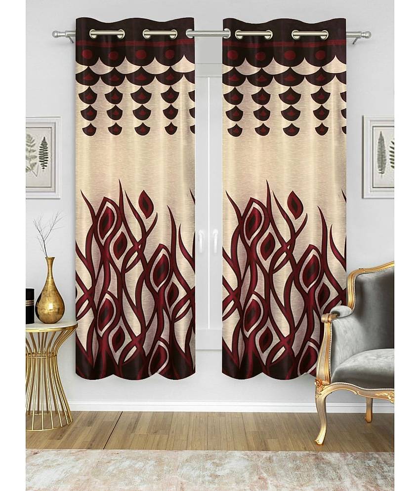 Home Candy Set of 2 Door Semi-Transparent Eyelet Polyester Maroon Curtains ( 213 x 120 cm )
