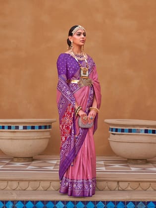 Baby Pink Woven Designed Patola Silk Saree