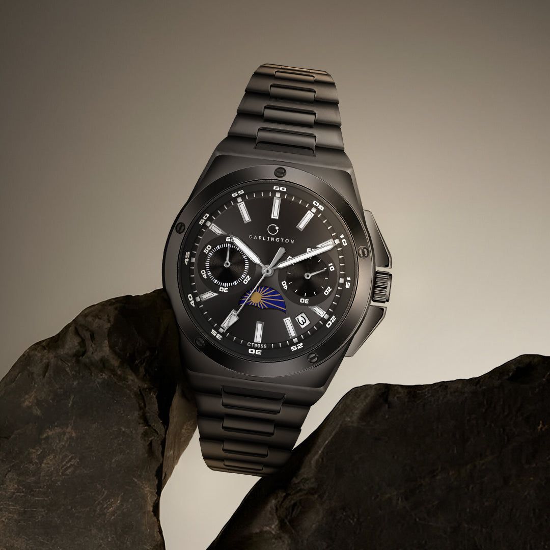 Carlington Legacy Series Analog Wrist Watches With Sun & Moon Face With Stainless Steel Strap for Men - CT 9955