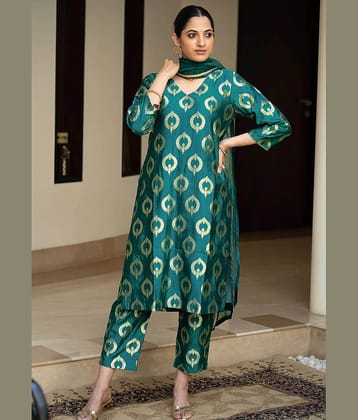 kedar fab Banarasi Printed Kurti With Pants Women's Stitched Salwar Suit - Blue ( Pack of 1 )