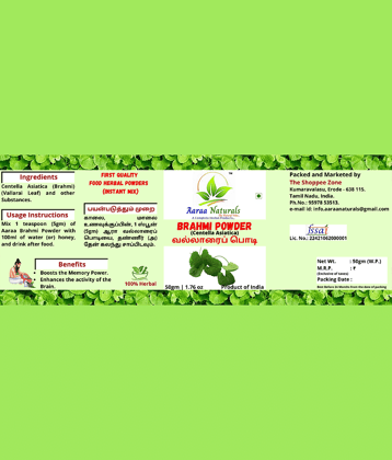 Aaraa Naturals Brahmi (Vallarai) Powder Instant Mix 50 gm Pack of 4