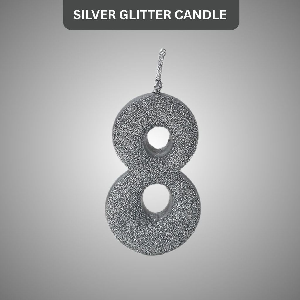 No. 8 Glitter Silver Candle - 1PC - Party and Festive Needs | Buy online on ZillyBuy