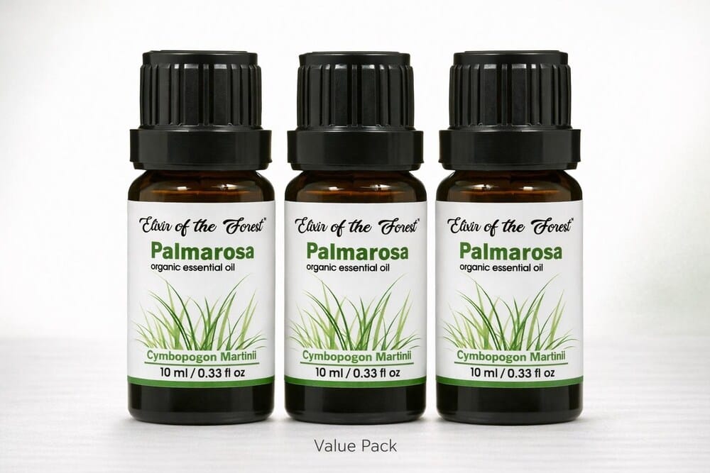 Elixir of the Forest Palmarosa Essential Oil 10 ml x 3 Pack | Skin Balancing | Daily Aromatherapy