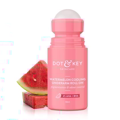 Dot & Key Watermelon Cooling Underarm Roll On | Odour & Sweat Controls | 4% AHA + BHA | Fresh Aqua Fragrance | Gently Exfoliates & Smooths Skin | For Men & Women | 50ml Dot & Key Watermelon Cooling Underarm Roll On | Odour & Sweat Controls | 4% AHA + BHA