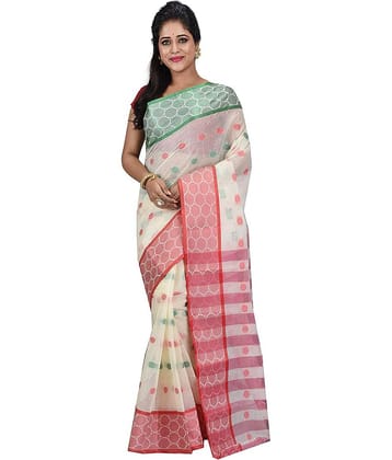 Desh Bidesh Cotton Self Design Saree Without Blouse Piece ( Green,Red,White )