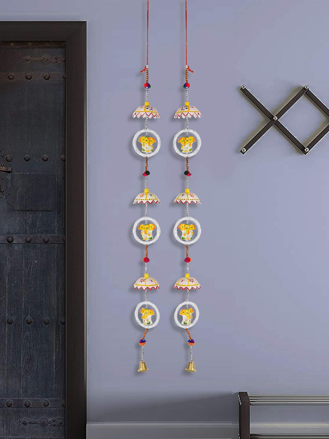 DreamKraft Paper Mache Elephant Door Hanging (102 cm, White)