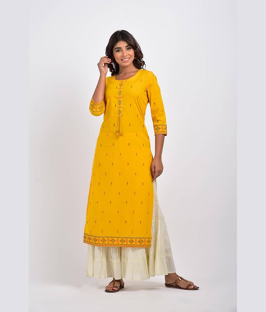 Swasti - Yellow Cotton Women's Straight Kurti ( Pack of 1 )