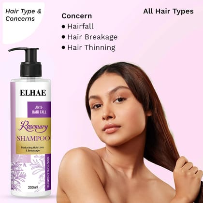ELHAE Rosemary Shampoo for Anti-Hair Fall � Reduces Hair Loss & Breakage, 100% Pure & Natural Formula for Stronger Hair � 200m