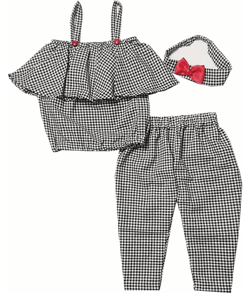 harshvardhanmart.com Pack of 3 Baby Girls 100% Cotton Shirt & Trouser ( Black & White )
