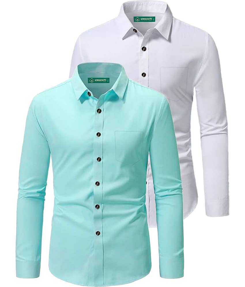 VIMASUTI Cotton Blend Slim Fit Full Sleeves Men's Formal Shirt - Sea Green ( Pack of 2 )