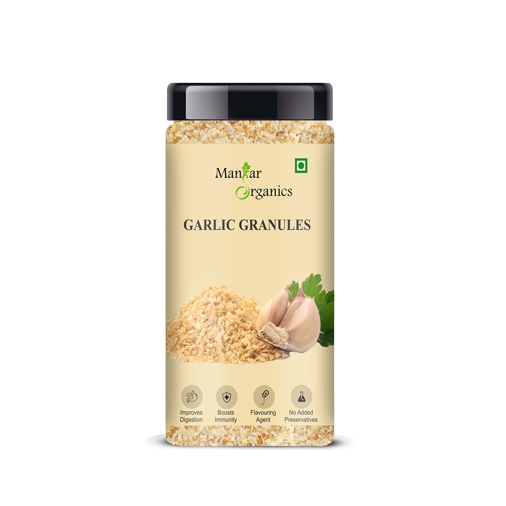Mangar Organics Garlic Granules - Dehydrated Garlic | Strong Aroma & Bold Flavor | Ideal for Seasoning, Marinades & Dry Rubs - Jar 125gm