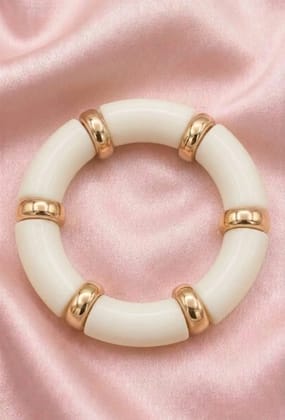 Vardaan Crystalx Women's Anti-Tarnish Bracelet (Kada), Chunky white marble beads with gold spacers  bold, elegant stretch bracelet. Hypoallergenic, Skin Safe, Sweat & Water Proof. Every day wear.