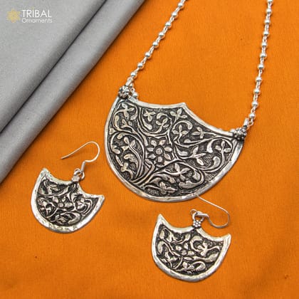 30" 925 sterling silver handmade beaded chain with chitai design long necklace traditional cultural functional pendant necklace jewelry  Set716