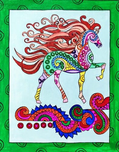 Abstract Horse Painting On Canvas -Blue Base