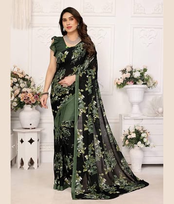 TTH Georgette Printed Regular Saree With Unstitched Blouse Piece ( Olive )