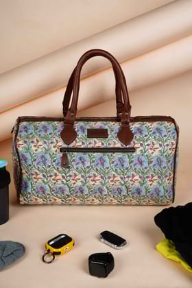 Galway Gemstone Hand Block Printed Blue Duffle Bag-17 x 5 x 12 in / Blue / Blue