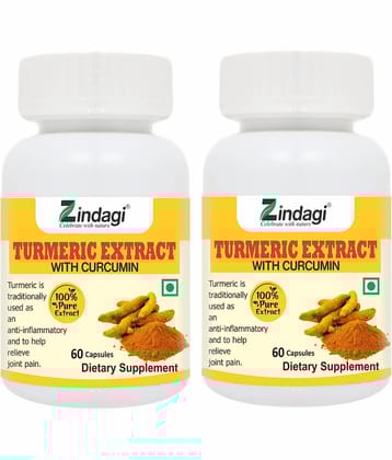 Zindagi Turmeric Extract Capsules - Turmeric Capsules - Health Supplement - Haldi Capsules 60 gm Natural Multivitamins Capsule Pack of 2