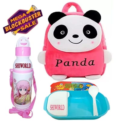 Fabric Backpack with Lunch Box & Water Bottle for Kids (Multicolor, Set of 3)assorted colour
