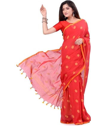 Desh Bidesh Cotton Self Design Saree Without Blouse Piece ( Red )