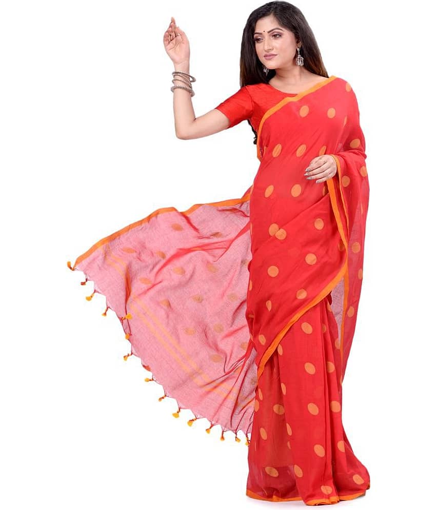 Desh Bidesh Cotton Self Design Saree Without Blouse Piece ( Red )