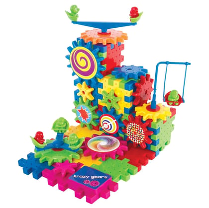 Gear Building Toy Set - Interlocking Learning Blocks - Motorized Spinning Gears - 81 Piece Playground Edition By Krazy Gears - Kids, Multicolor