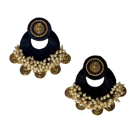 Ginni Thread Elegant Festive Statement Earrings with Faux Pearls and Golden Embellishments Ginni Thread Elegant Festive Statement Earrings with Faux Pearls and Golden Embellishments
