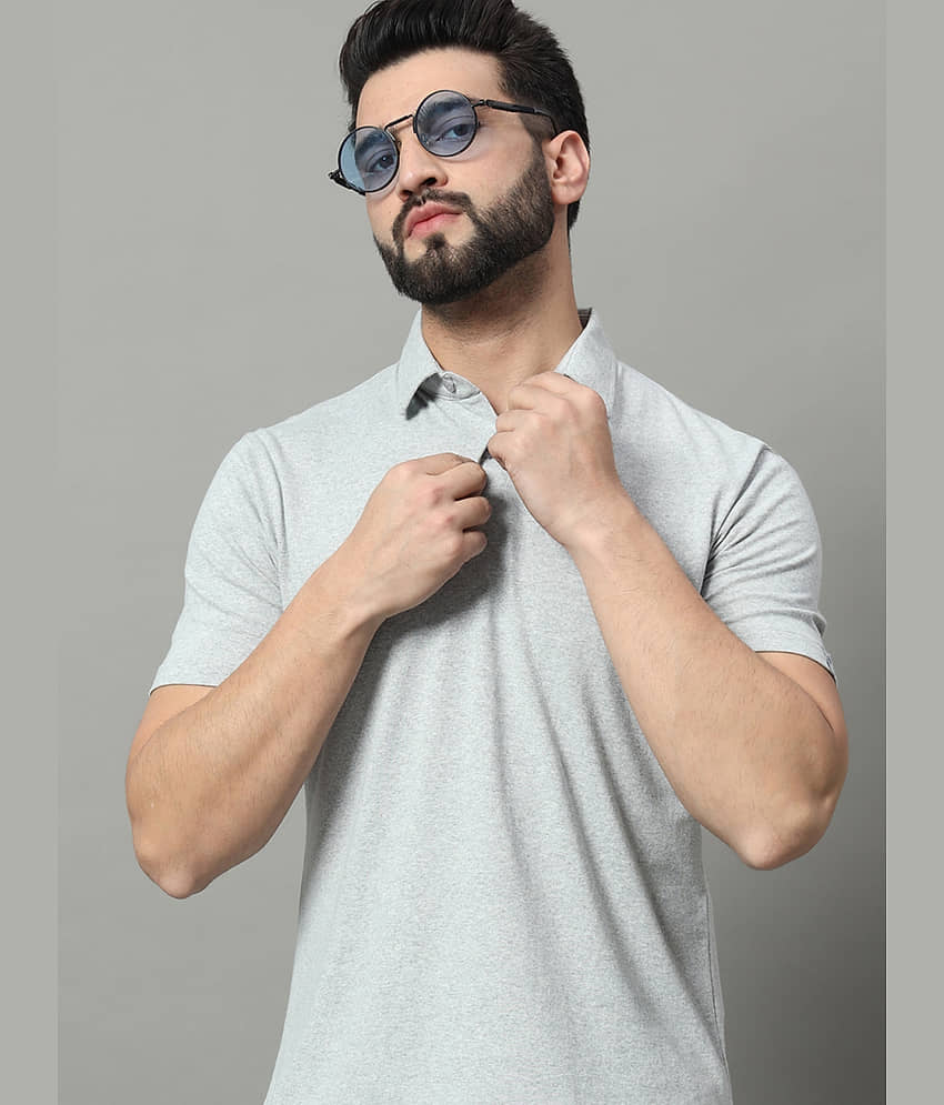 renuovo Pack of 1 Cotton Blend Regular Fit Solid Half Sleeves Men's Polo T Shirt ( Grey )