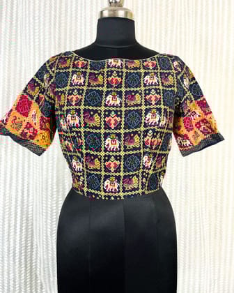 Crepe Silk Blouse Blue Patola Design-34