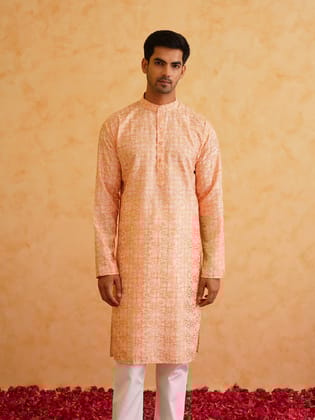 Men's Cotton foil printed Peach Kurta-36