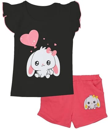 CATCUB Pack of 1 Girls Cotton Top With Shorts ( Black )