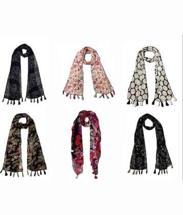 stolevilla Multi Printed Poly Cotton Yarn Stoles ( Pack of 6 )