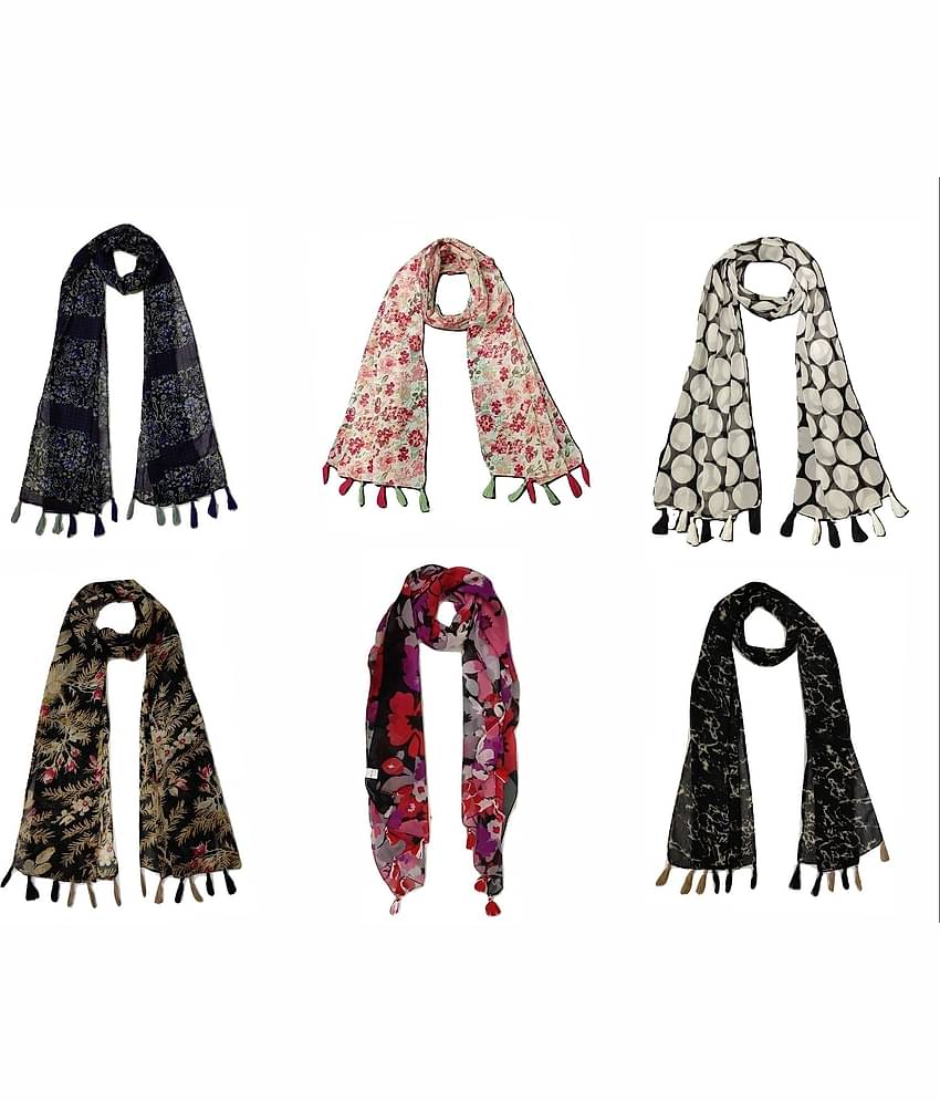 stolevilla Multi Printed Poly Cotton Yarn Stoles ( Pack of 6 )