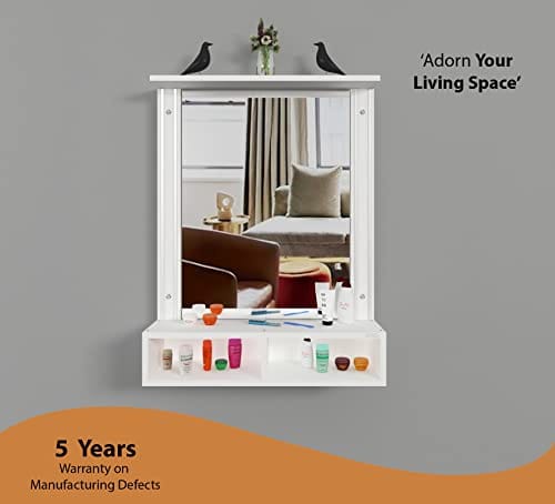 DAS Bárbara Engineered Wood Wall Mount Dressing Table Vanity Mirror with Storage Shelves -Frosty White