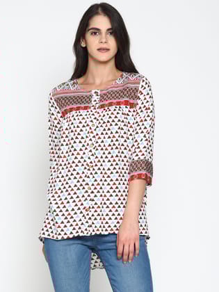 White Printed Front Open Top-S