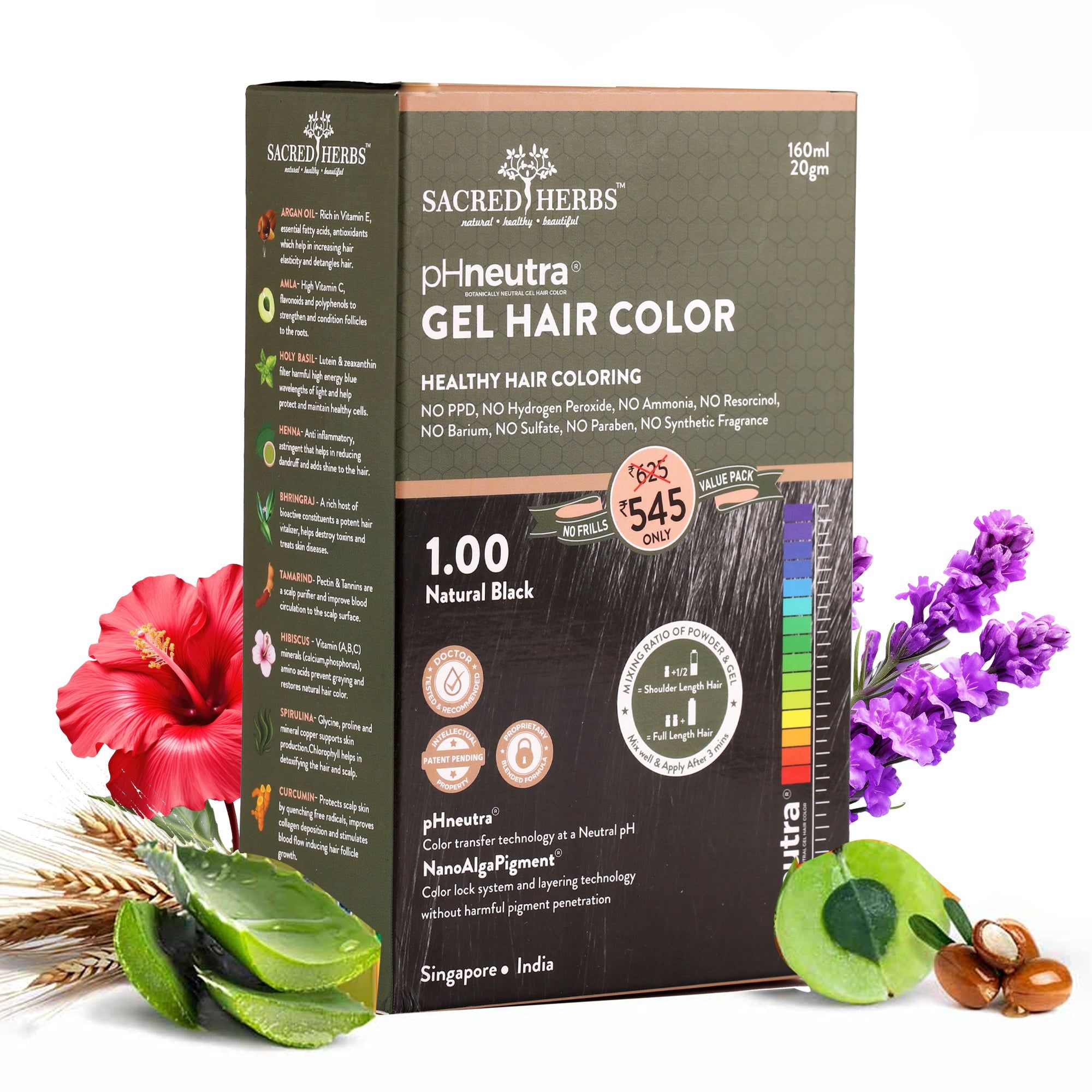 Sacred Herbs® Damage Free pH Neutral Gel Colour-Natural Black 1.00-Value Pack (Without Shampoo and Conditioner)