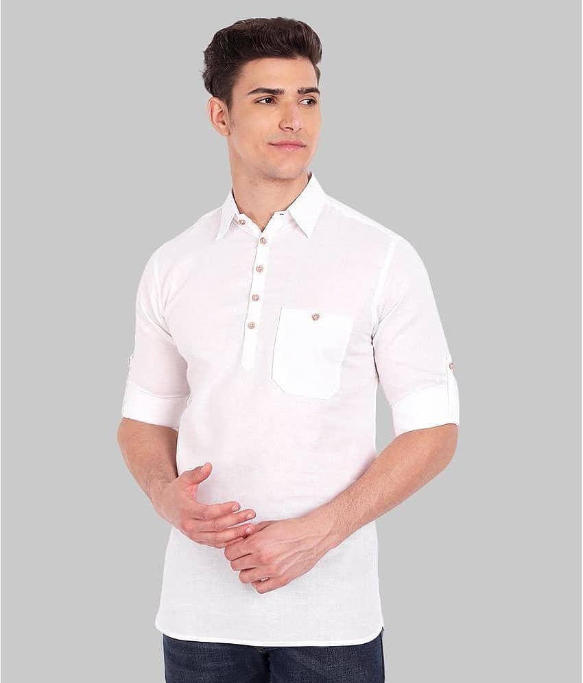 UNI VIBE Orange Cotton Men's Shirt Style Kurta ( Pack of 1 )