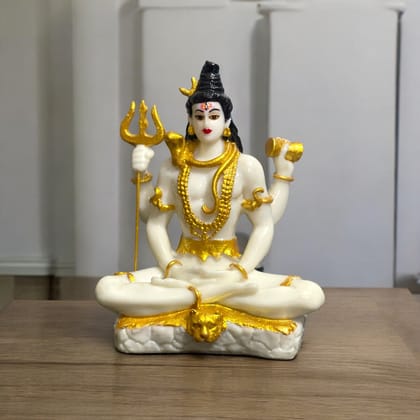 Lord Shiva Samadhi White Marble Look Blessing Murti Statue H 20 cm-Composite Marble