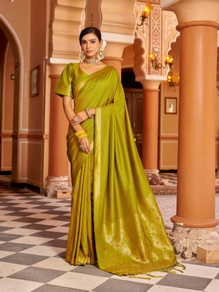 Light Green Soft Silk Kanjivaram Zari Jacquard Work Designer Saree