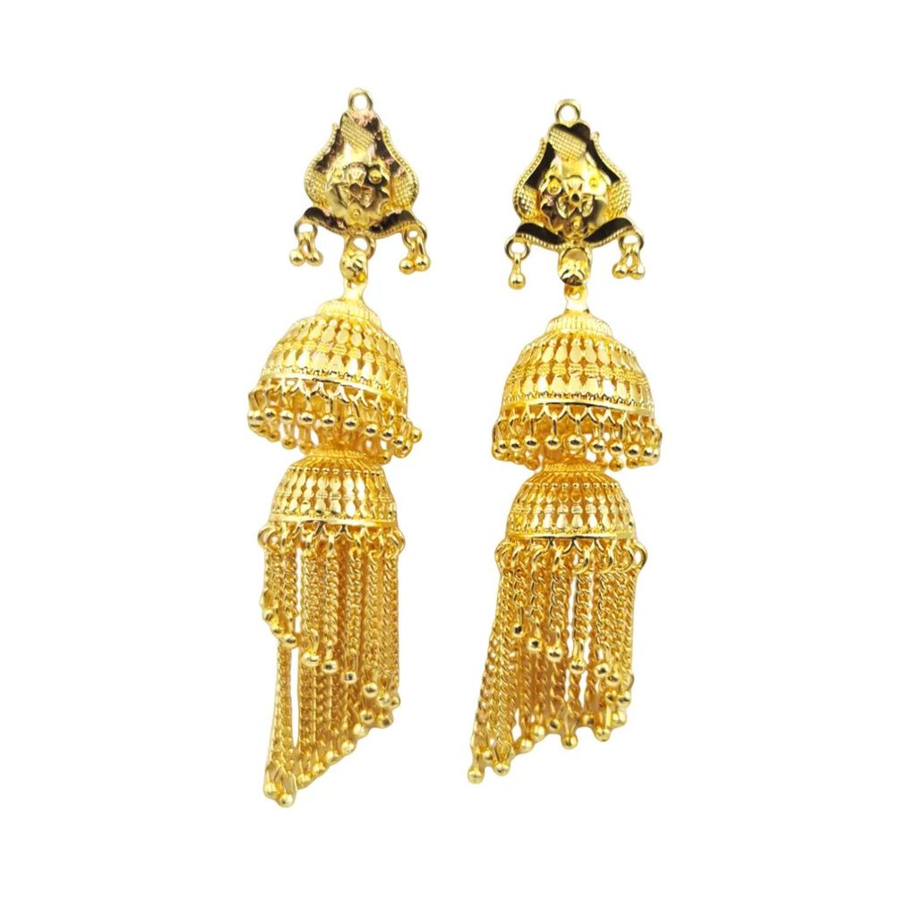 Gold Plated Layered Jhumka Earrings β Traditional Ethnic Bridal Jewelry