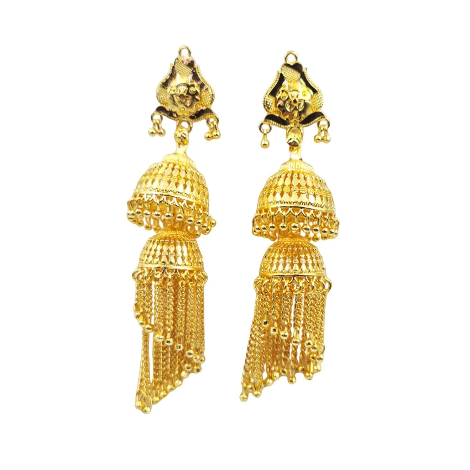 Gold Plated Layered Jhumka Earrings – Traditional Ethnic Bridal Jewelry