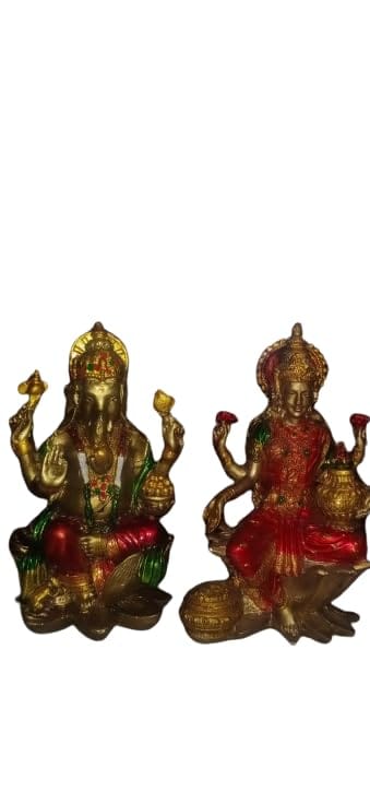 Idol 7-Inch Cold Cast Bronze Lakshmi Ganesha Murti Set of 2 for Home Puja and Gifting.