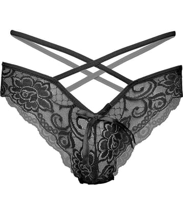 FIHA Pack of 1 Lace Thongs For Women ( Black )