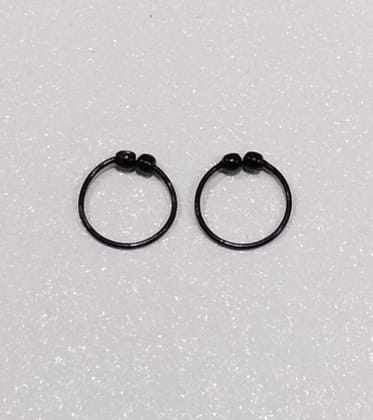 Nose Ring Black 2 Boll Rhodium Plated Brass, Metal, Alloy, Stone Nose Ring Pack of 2