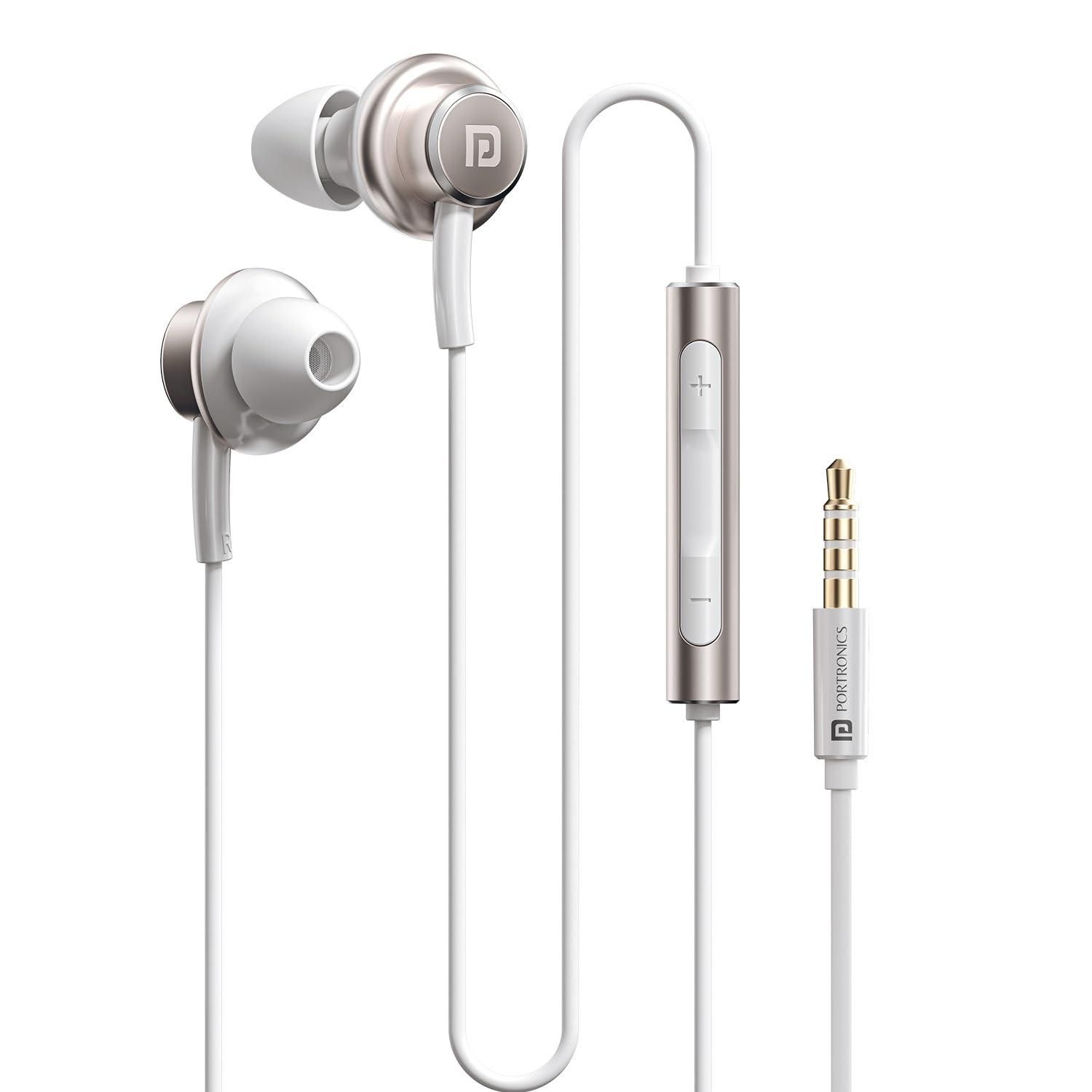 Portronics Conch Sigma A in Ear 3.5mm Aux Wired Earphones with in Line HD Mic(White)