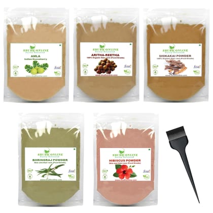 Shudh Online Amla, Reetha, Bhringraj, Shikakai & Hibiscus Powder Combo (250g) Hair Mask for Hair Growth Pack - Herbal Shampoo Wash - Dry Amala, Rita, Gudhal (50 grams each) Shudh Online Amla, Reetha, Bhringraj, Shikakai & Hibiscus Powder Combo (250g) Hai