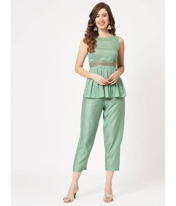 Pannkh Women Solid Top With Trousers Co-Ord Set ( Green )