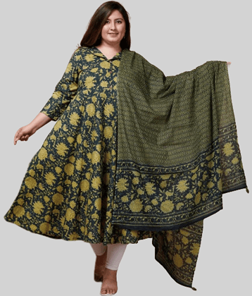 miravan - Green Cotton Women's Flared Kurti ( Pack of 1 )