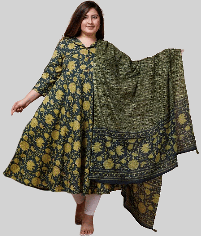 miravan - Green Cotton Women's Flared Kurti ( Pack of 1 )