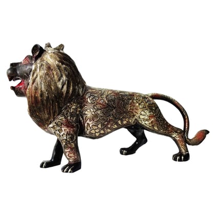 Brass Roaring Lion Statue Showpiece – Powerful Brass Lion Idol for Home Decor & Gifting, Height : 14 Inch (ANMAS010 B)